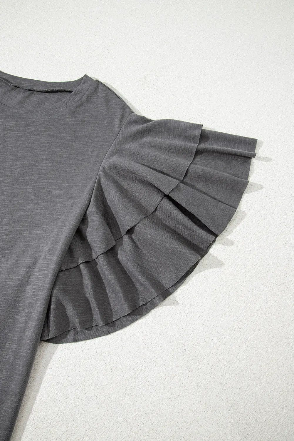 Plus Size Dark Grey Double Ruffled Short Sleeve Top Dear-Lover Dropshipping