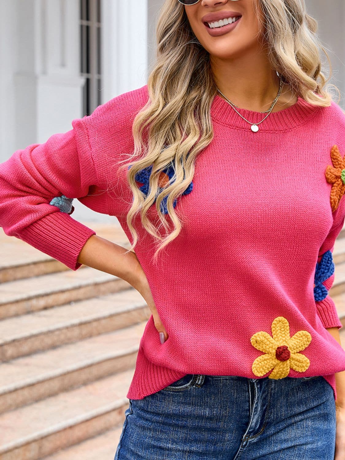 Crochet floral pullover - acrylic, sizes S-XL