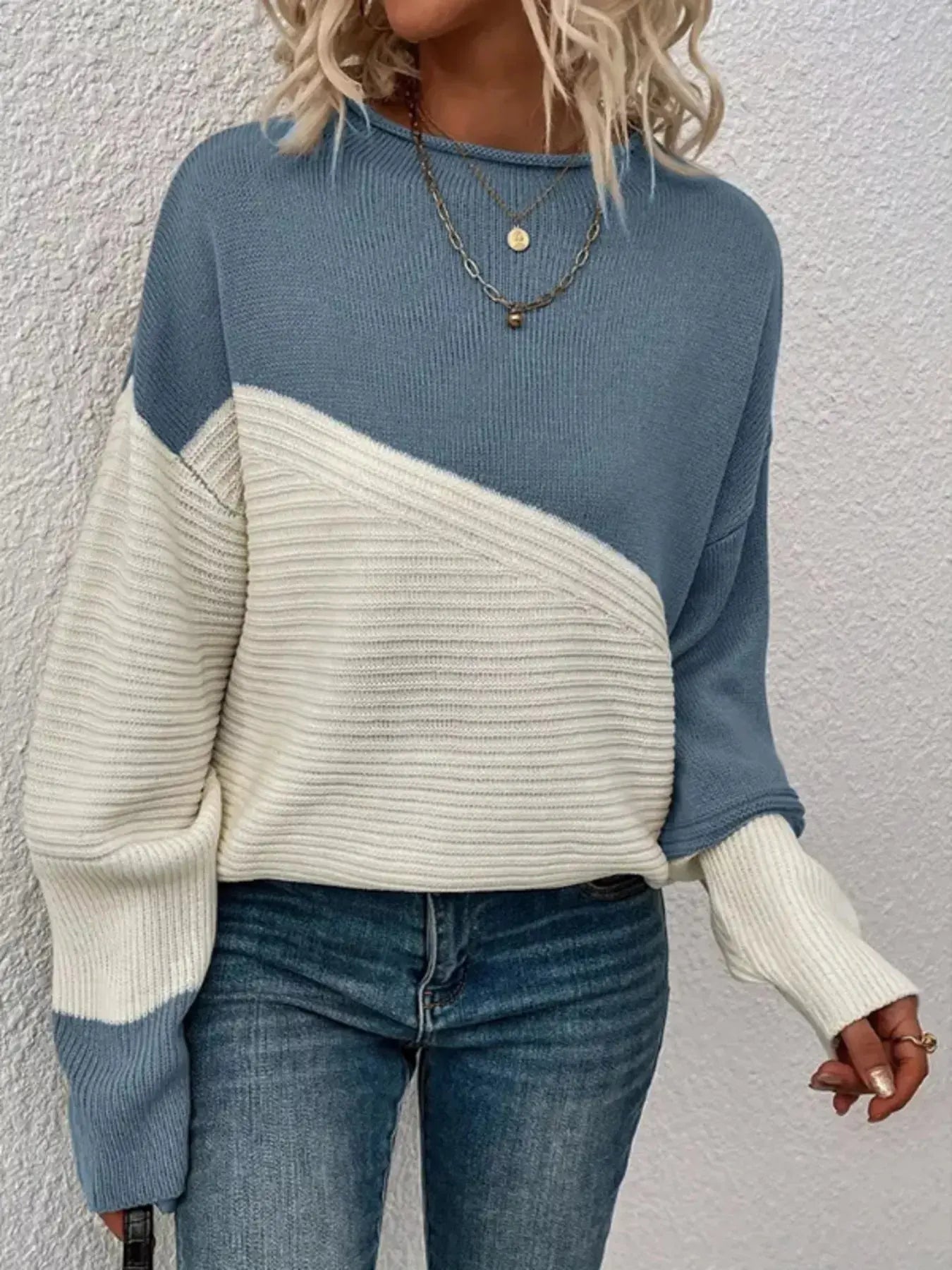 Color Block Ribbed Knit Sweater Simply Love