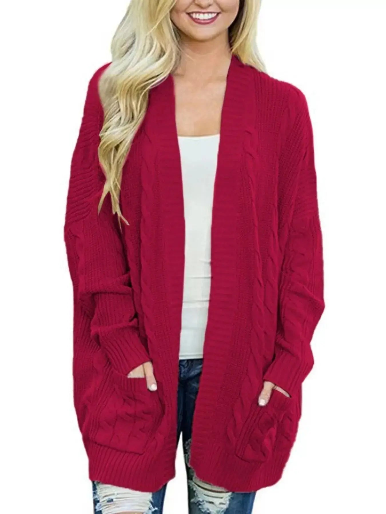 Full Size Chunky Knit Open Front Cardigan Plus Size Simply Love