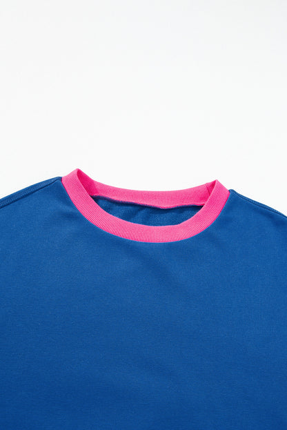 Chic blue colorblock bubble sleeve pullover sweatshirt