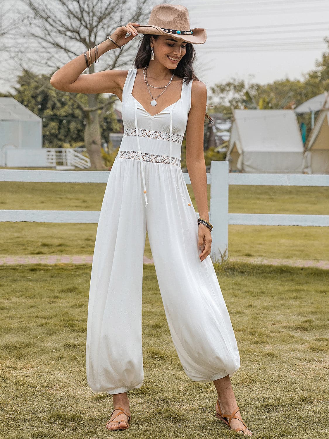 Backless Wide Strap Wide Leg Jumpsuit.