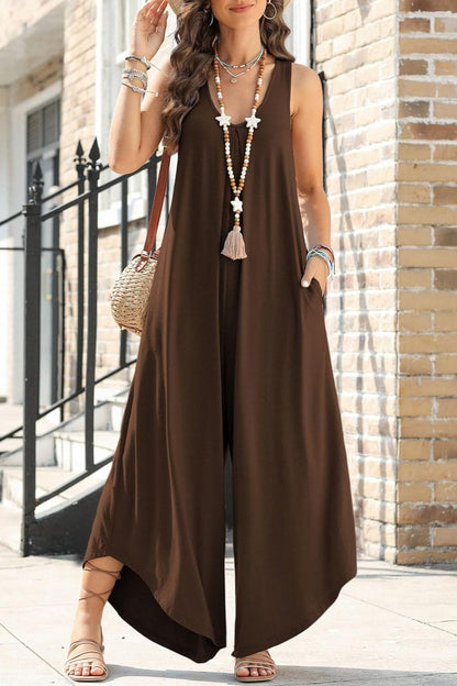 Pocketed Scoop Neck Wide Leg Jumpsuit.