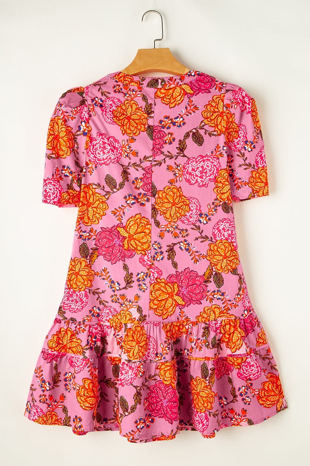 Ruffled Printed Short Sleeve Mini Dress.