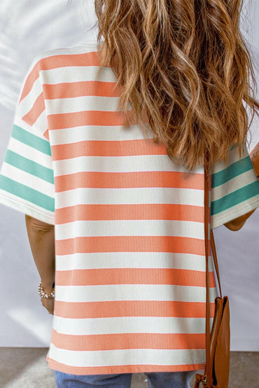 Striped Round Neck Half Sleeve T-Shirt.