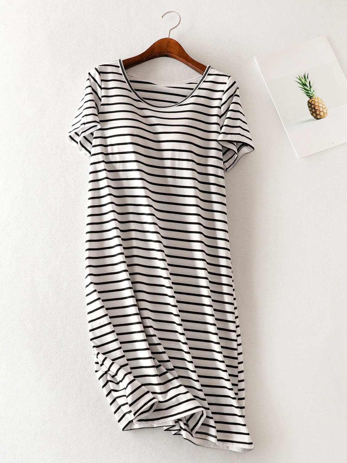 Striped Round Neck Short Sleeve Dress.