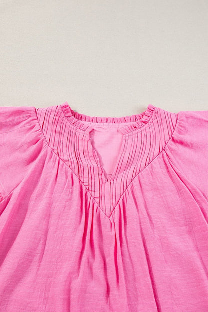 Ruffled Notched Cap Sleeve Blouse.