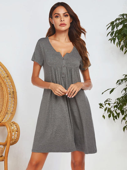 Notched Short Sleeve Mini Lounge Dress.