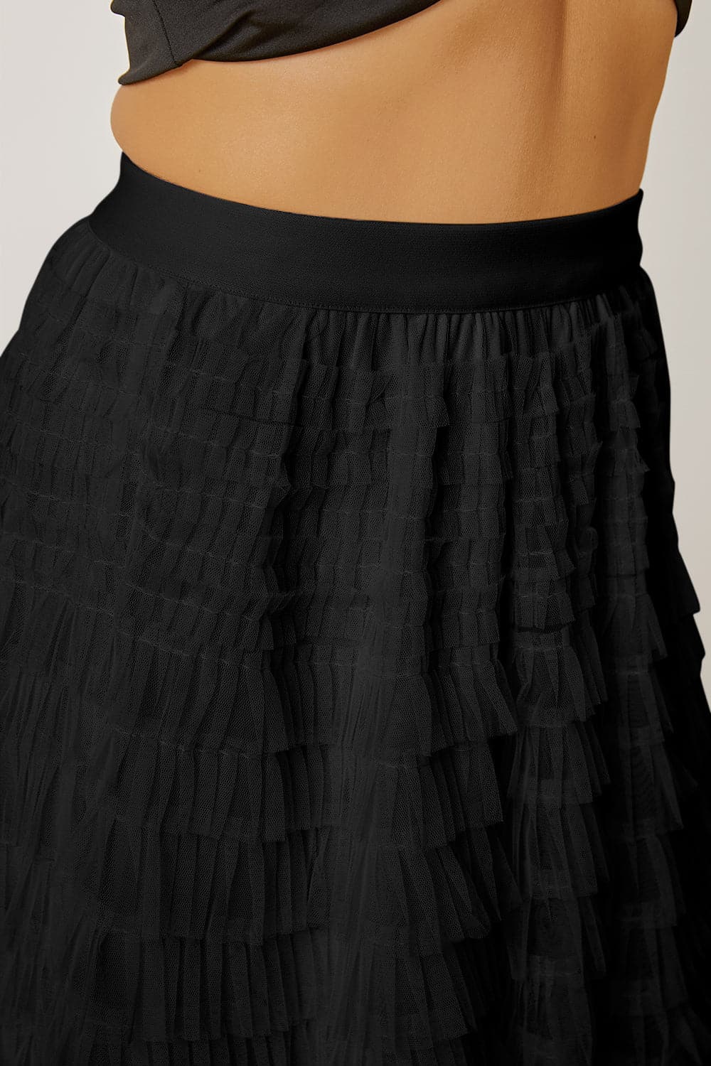 Ruched High Waist Tiered Skirt.