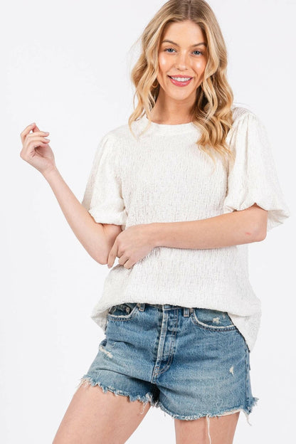 Ces Femme Textured Puff Sleeve Top.