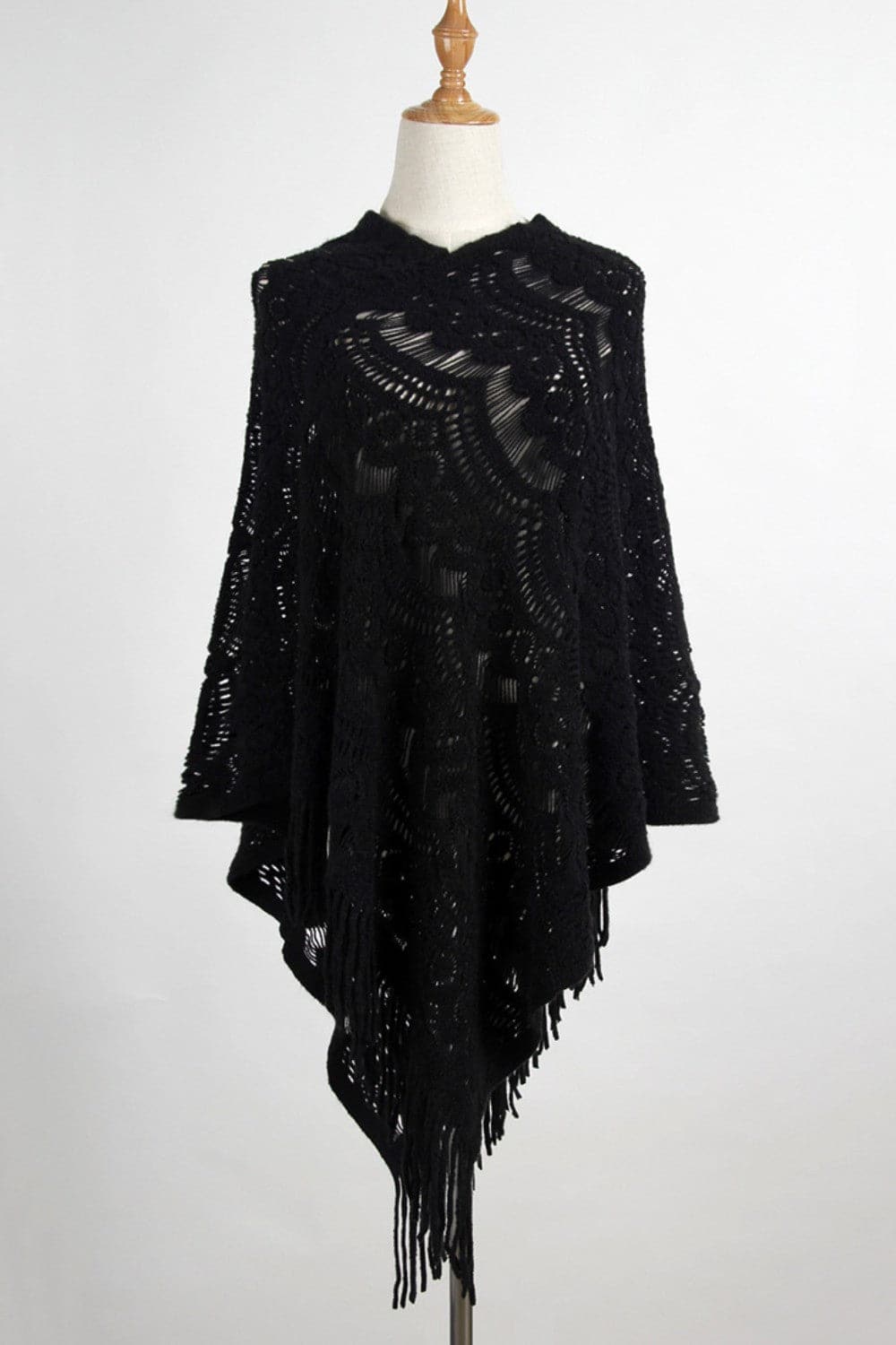 Fringe Openwork Surplice Cape Sleeve Poncho.