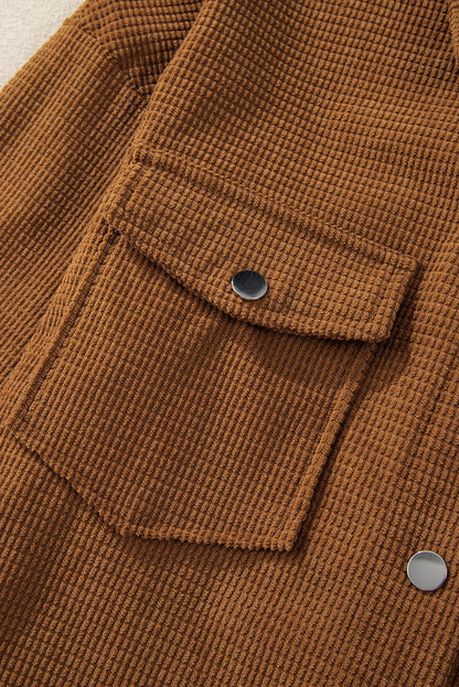 Brown textured shacket with pockets