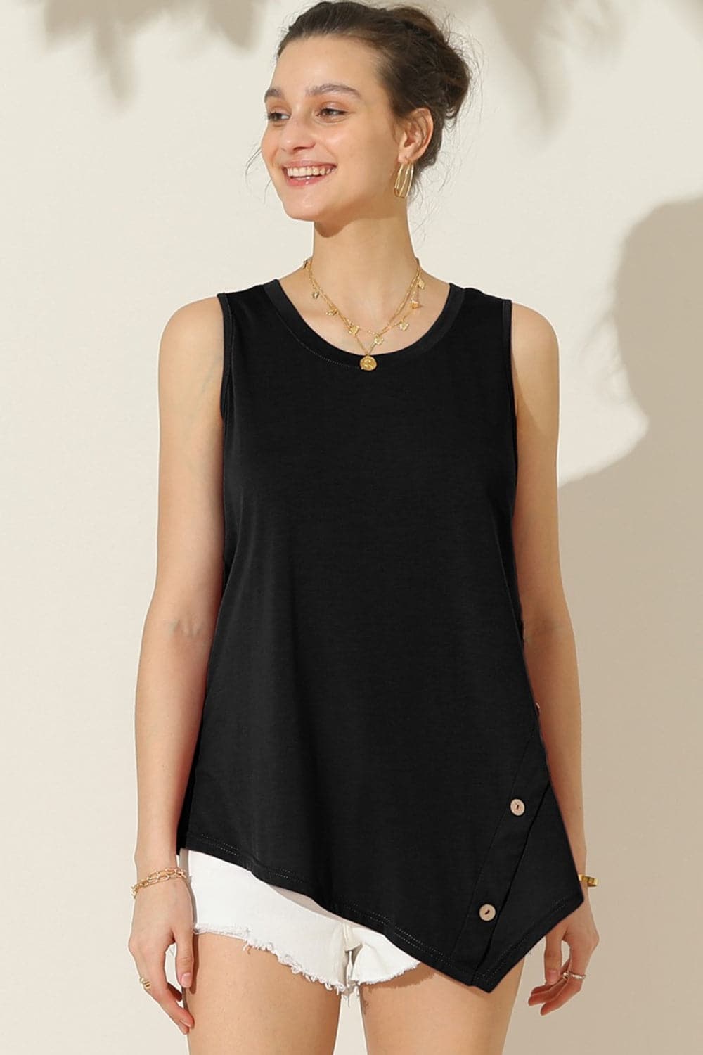 Ninexis Round Neck Button Side Tank.