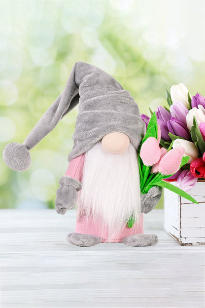 Standing Cute Plush Gnome with Tulip.