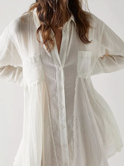 Chic button-up longline shirt with collared neck and long sleeves