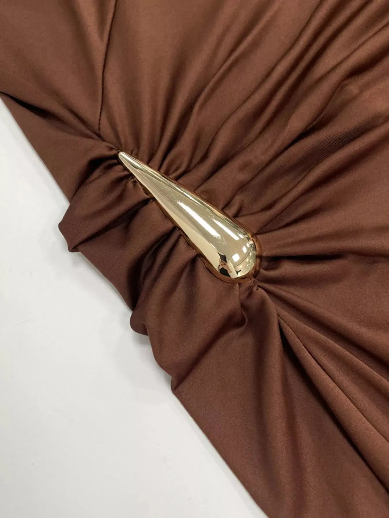 Draped Sleeveless Bodycon Maxi Dress with Metal Decorative Simply Love