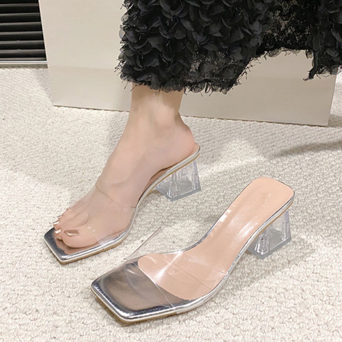 Open Toe Block Heel Sandals.