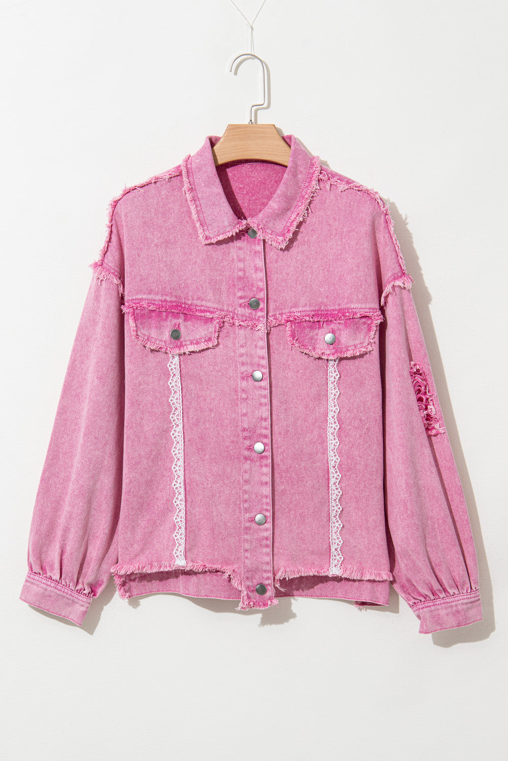 Chic pink lace denim jacket