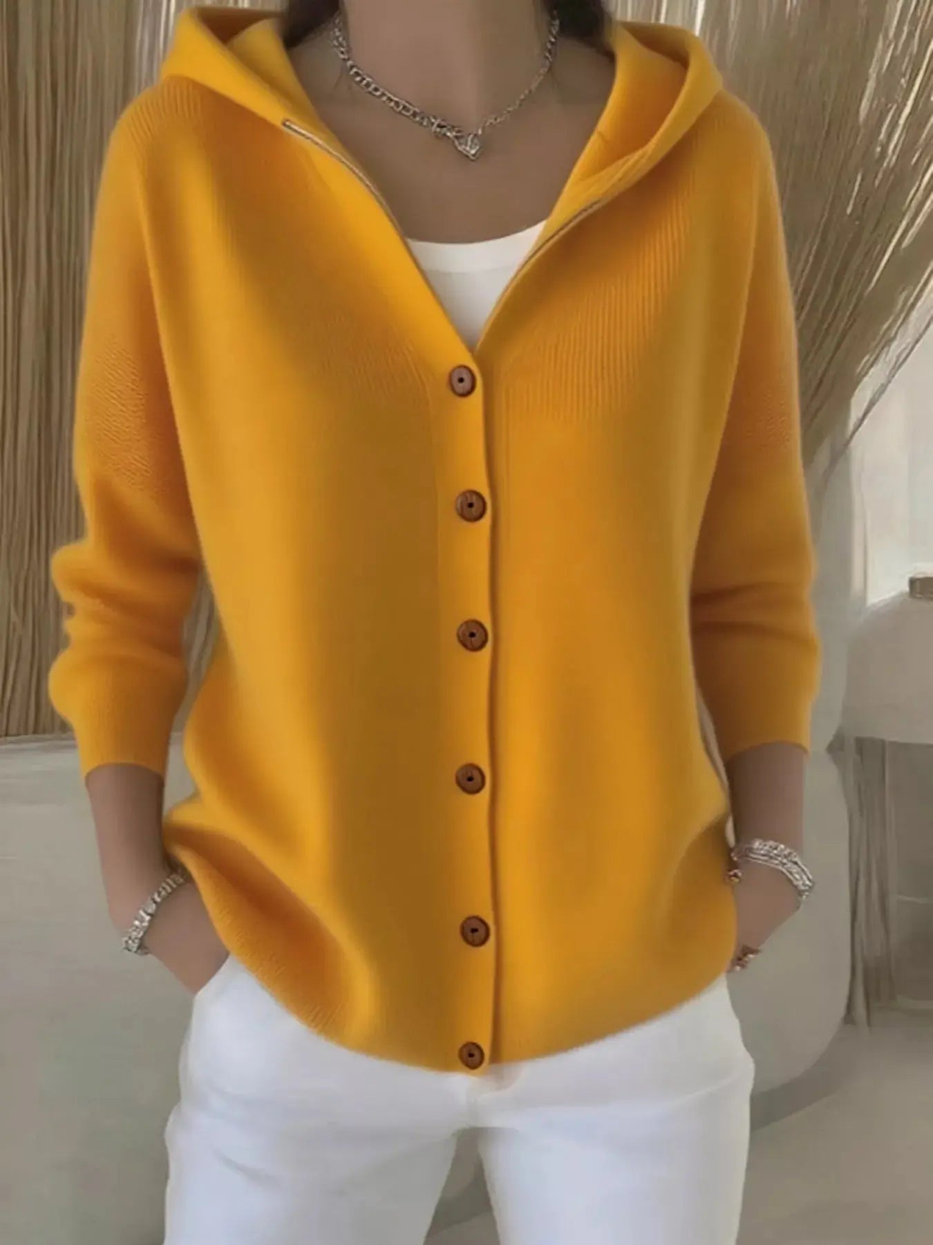 Full Size Hooded Button-Down Knit Cardigan Plus Size Simply Love