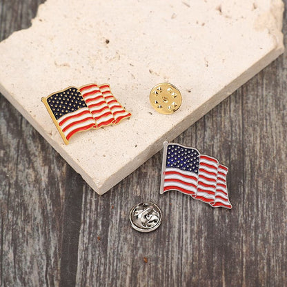 2 Piece Drip Oil US Flag Brooch.