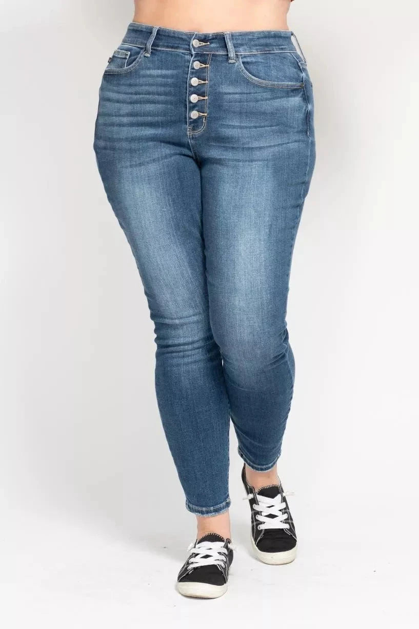 Judy Blue Full Size High Rise Button Fly Skinny Jeans Plus Size Coco’s Tee Boutique