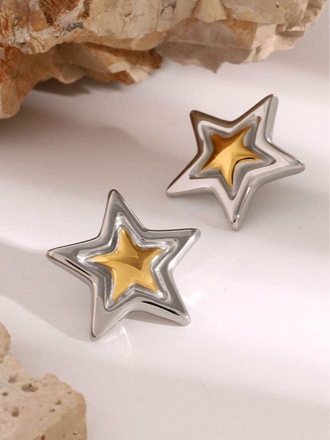 Chic 18K gold-plated stainless steel star stud earrings