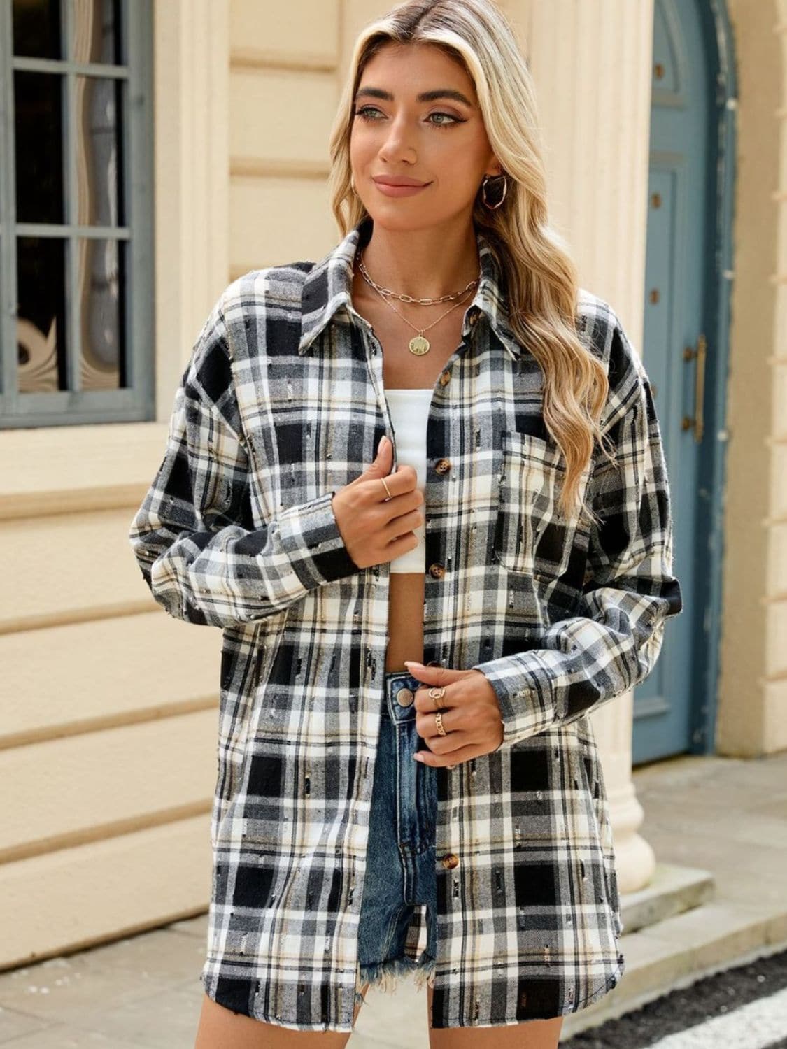 Plaid Button Up Long Sleeve Shirt.