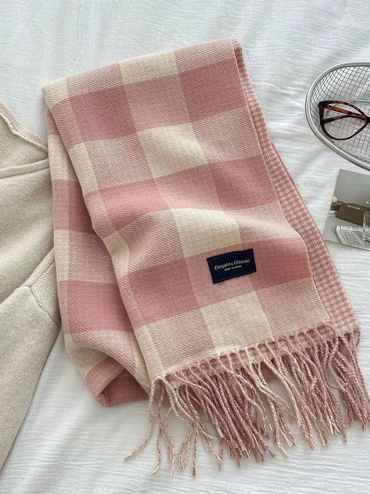 Plaid Tassel Winter Scarf Simply Love