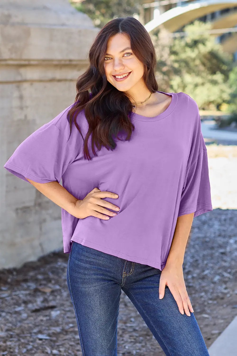 Basic Bae Bamboo Full Size Round Neck Drop Shoulder T-Shirt - Love Salve