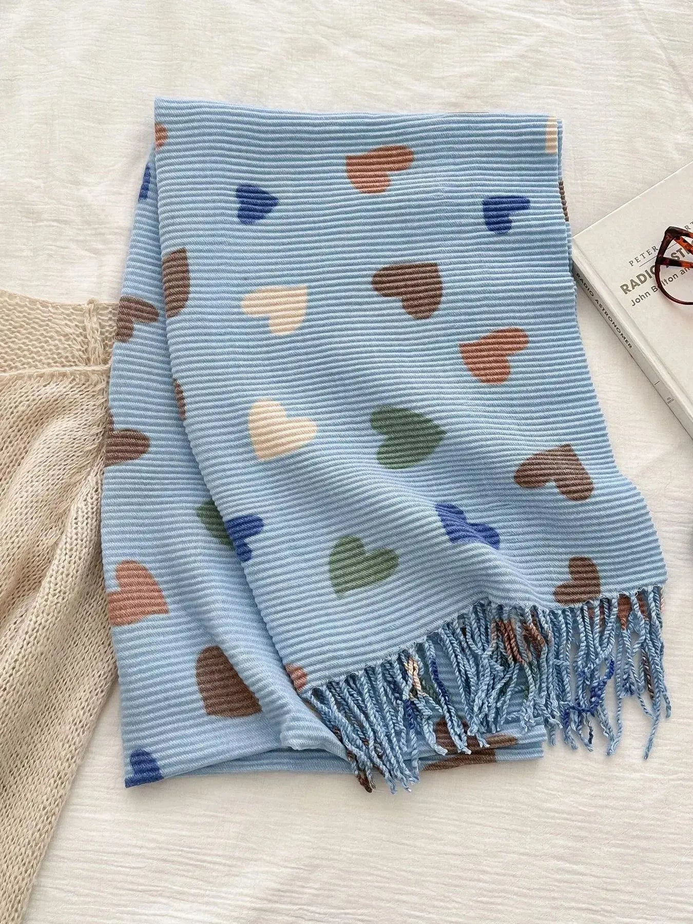 Heart Patterned Tassel Scarf Simply Love