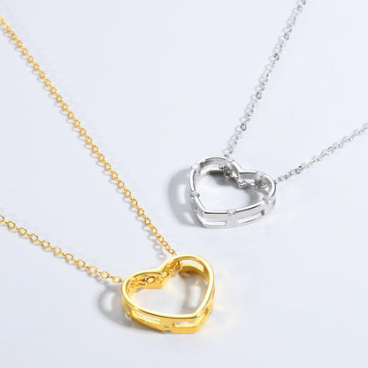 Heart Inlaid Zircon Spring Ring Closure Necklace.