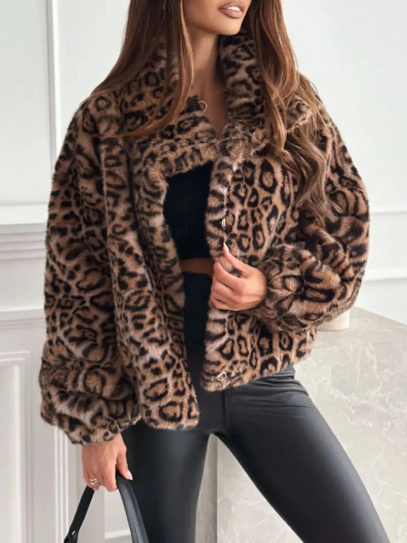 Leopard Faux Fur Cropped Jacket Simply Love