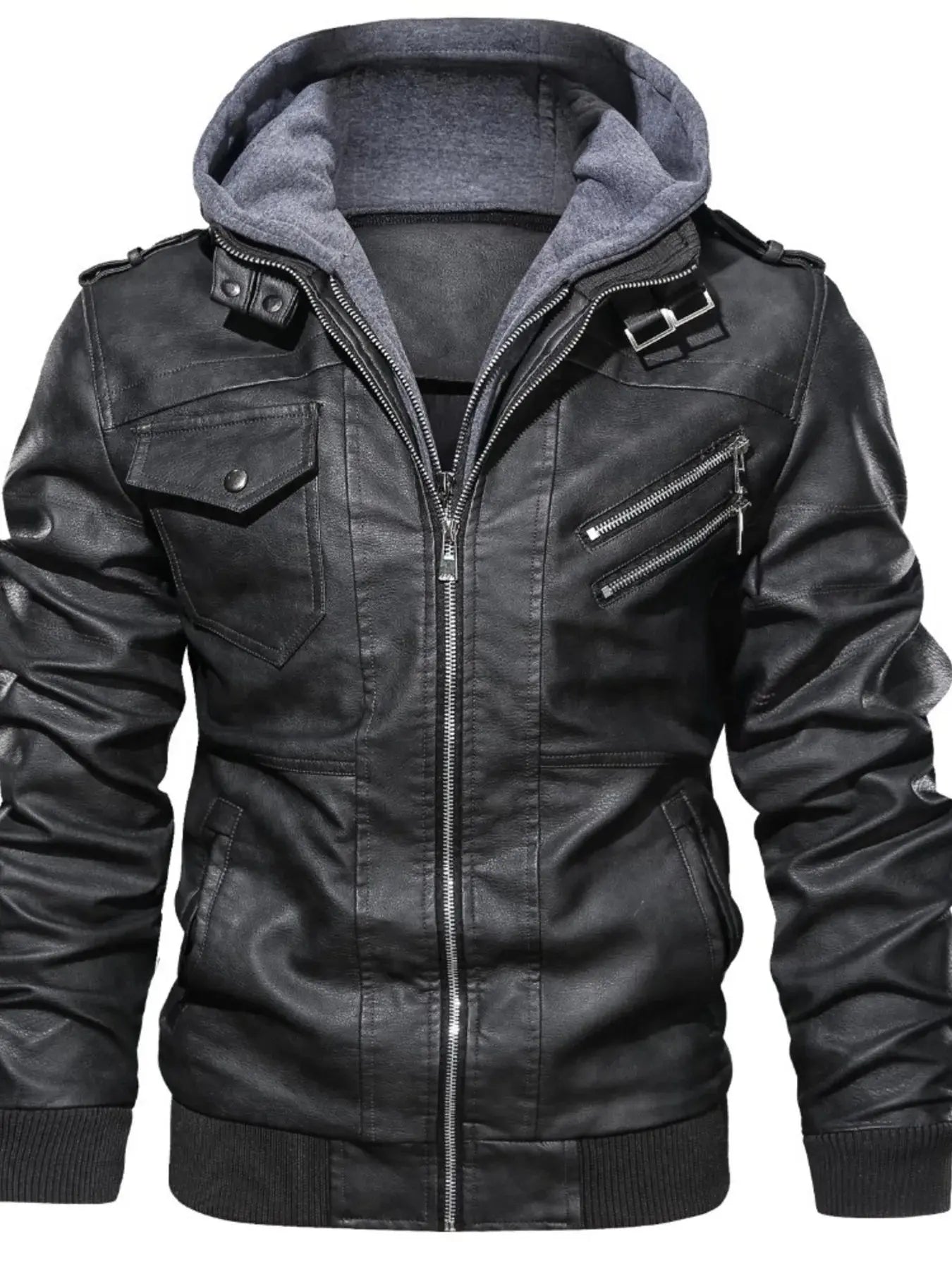 Men's Vintage Hooded PU Leather Jacket Plus Size Lined Simply Love