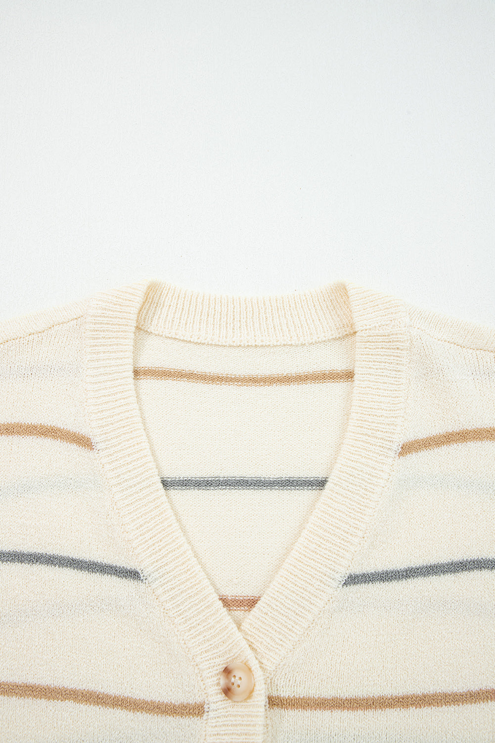 Multicolour Striped Buttoned V Neck Drop Shoulder Cardigan