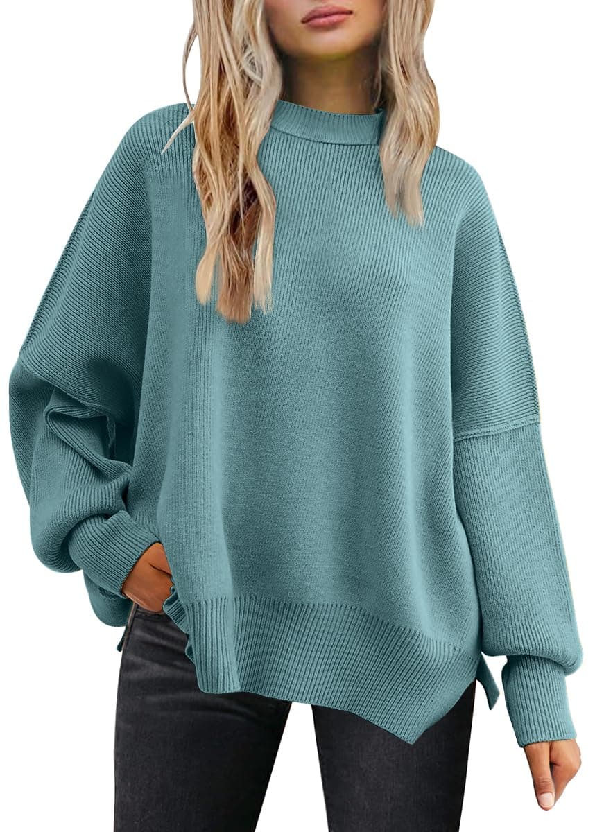 Dropped shoulder sweater with stylish slits