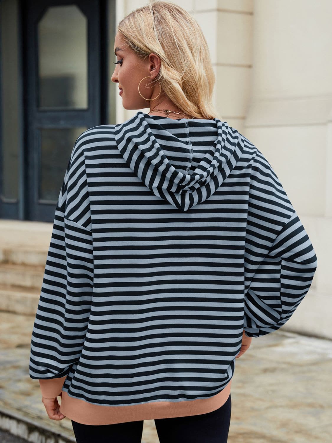 Contrast Striped Hoodie with Pockets