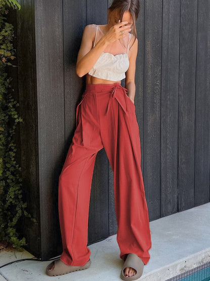 Tied High Waist Wide Leg Pants.