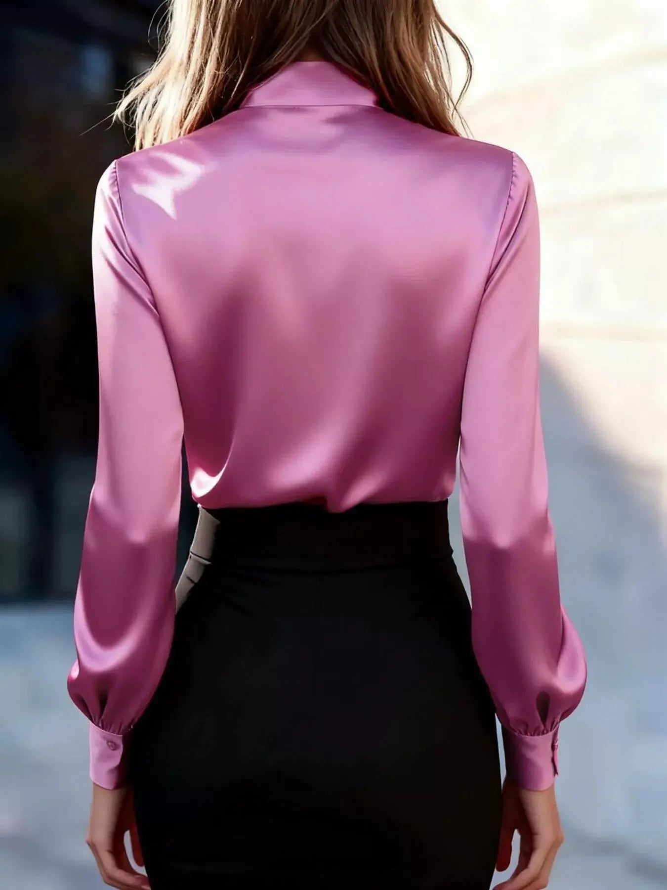 Satin Bow Tie Long Sleeve Blouse Simply Love