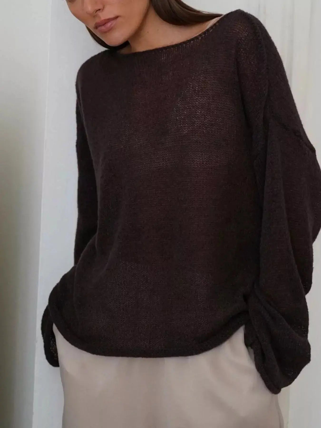 Boat Neck Dropped Shoulder Sweater Simply Love