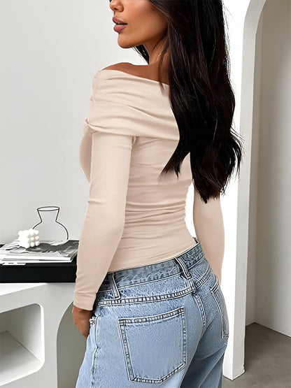 Ruched One Shoulder Long Sleeve T-Shirt.