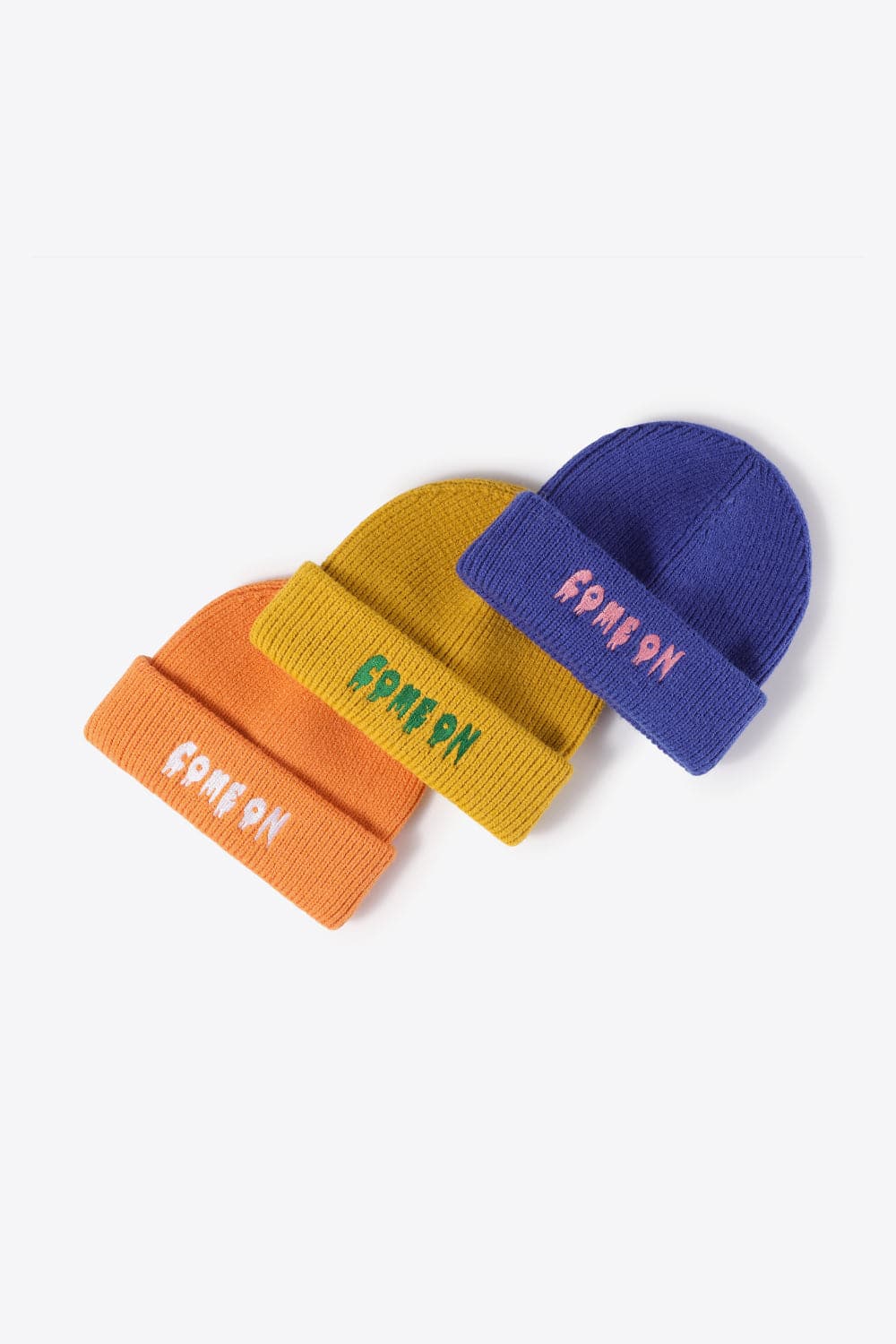 COME ON Embroidered Cuff Knit Beanie.