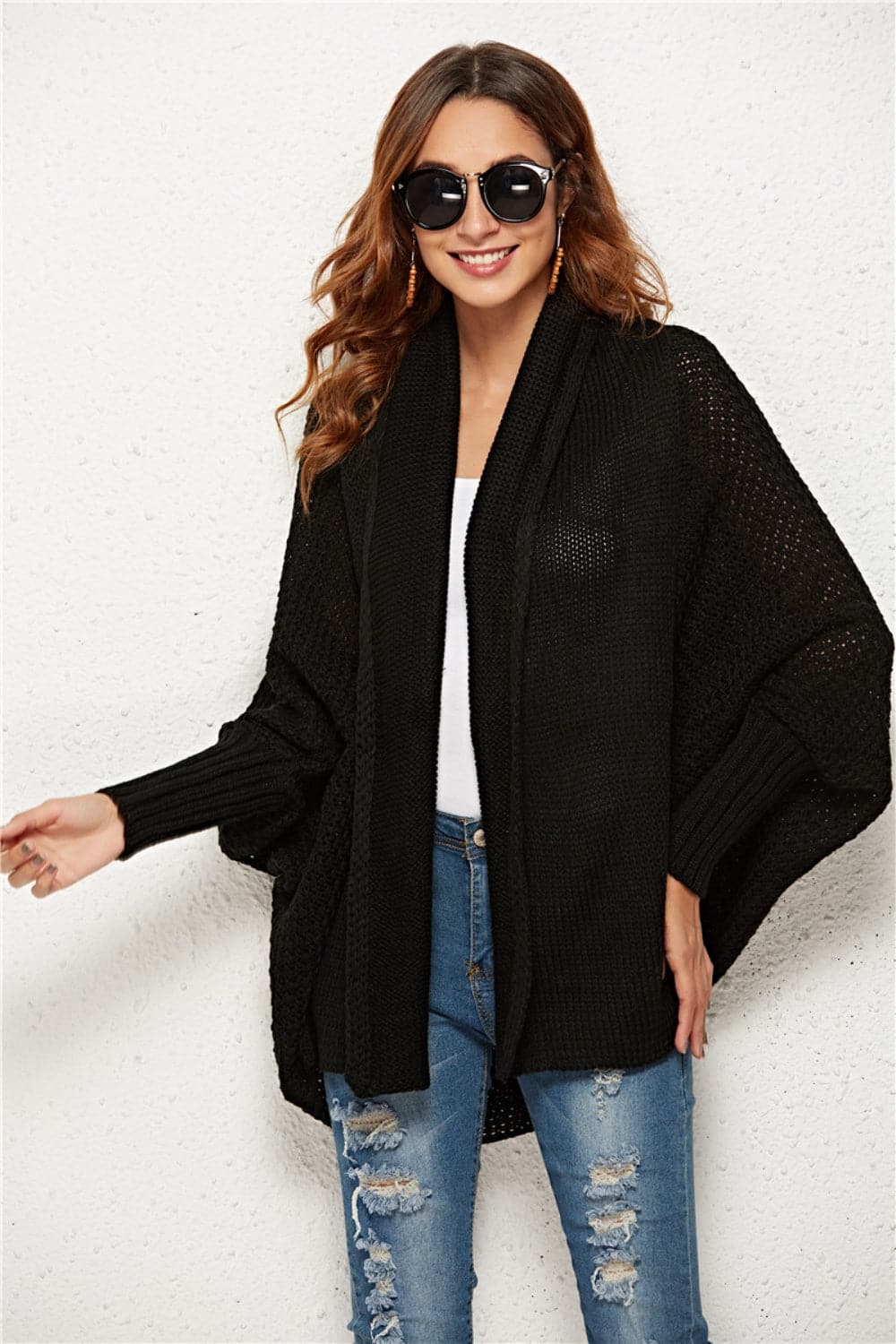 Open Front Batwing Sleeve Cardigan.