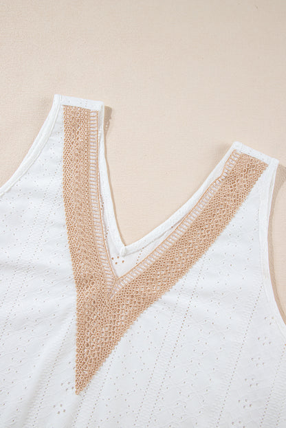 Elegant white plus size lace tank top with v-neck design