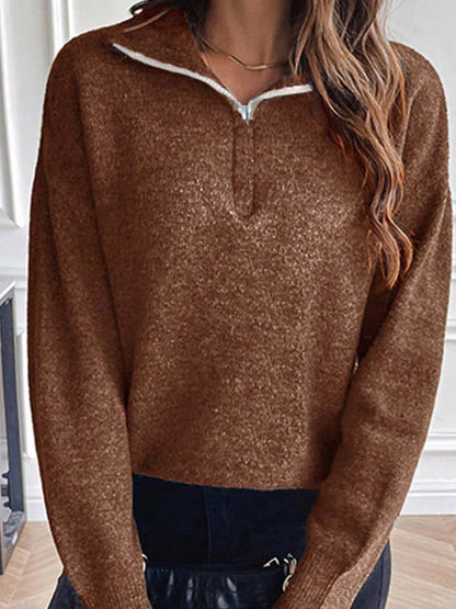 Half Zip Dropped Shoulder Sweater.