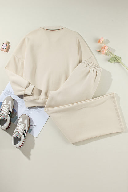 Beige Drop Shoulder Zip Jacket Set 2Pcs Activewear Gear