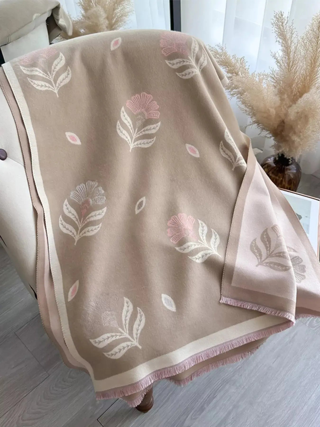 Printed Raw Hem Shawl Simply Love