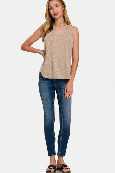 Zenana Curved Hem Round Neck Tank.