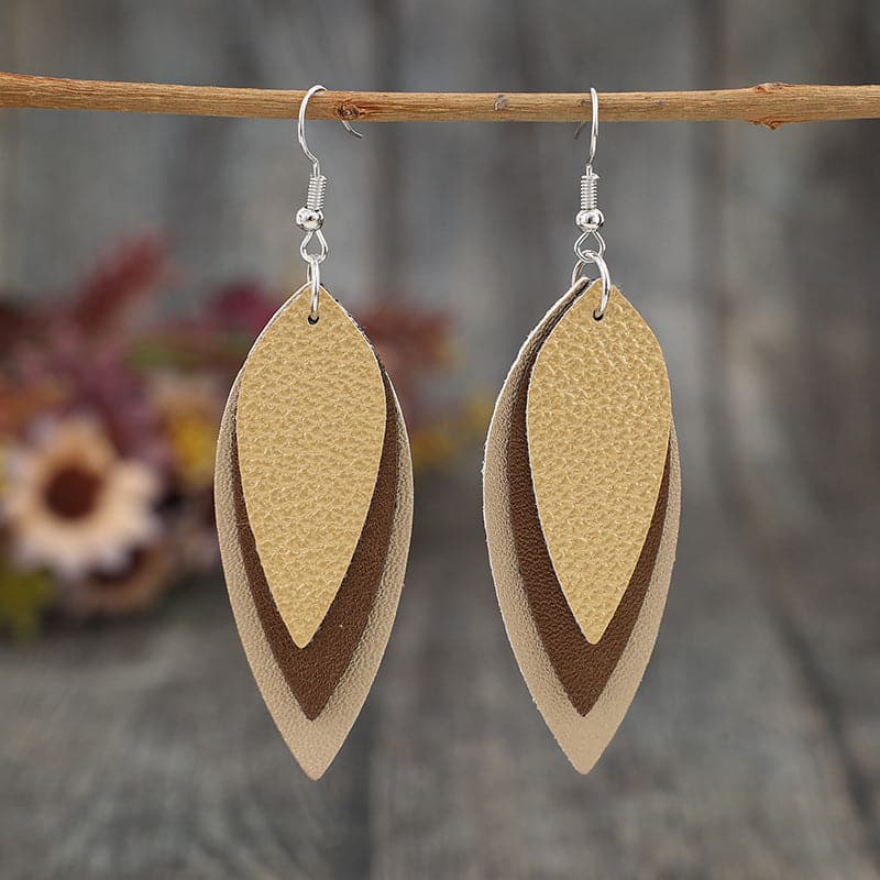 PU Leather Leaf Shape Earrings.