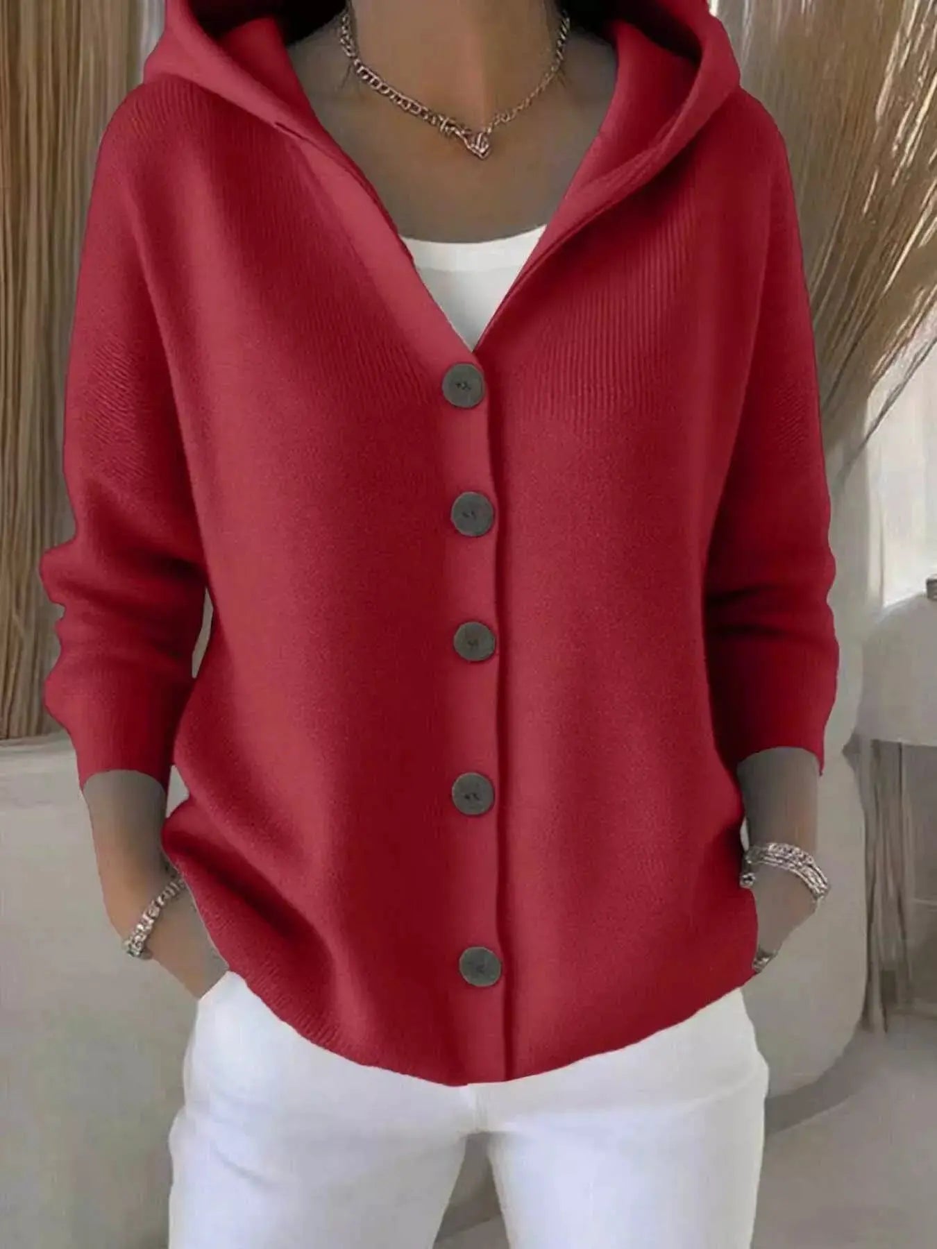 Full Size Hooded Button-Down Knit Cardigan Plus Size Simply Love