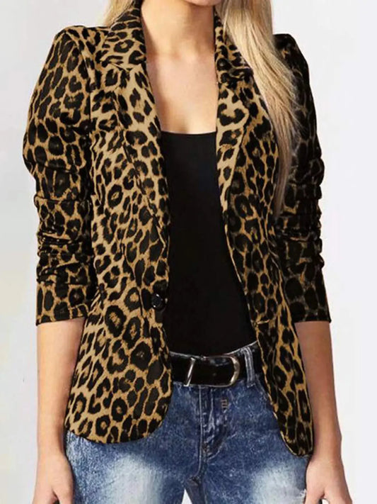 Leopard Print One Button Blazer Simply Love